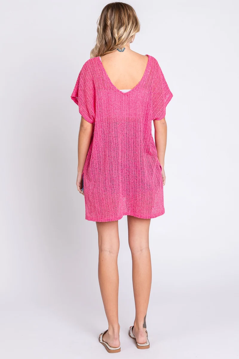GeeGee korte mouw zijsplit gebreide cover up jurk
