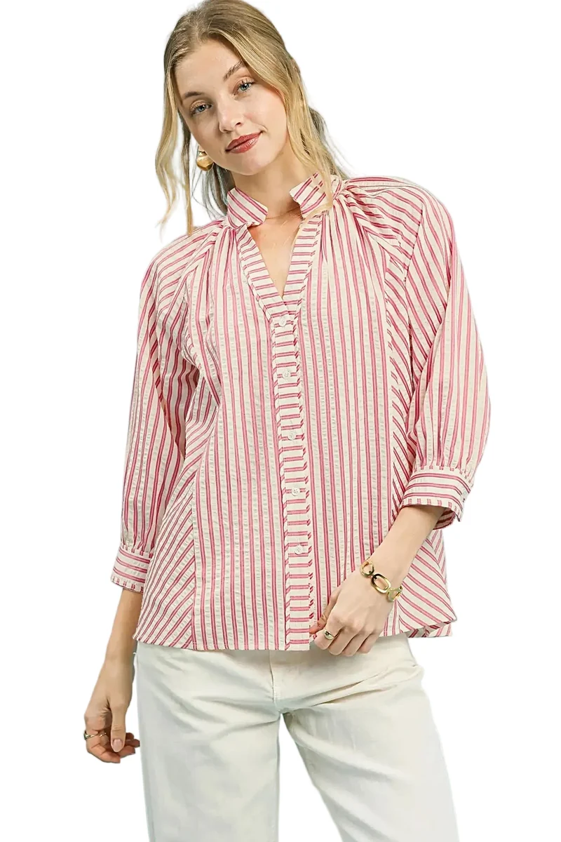 Stijlvolle gestreepte blouse met knoopsluiting en V-hals - moeiteloos chic voor elke gelegenheid