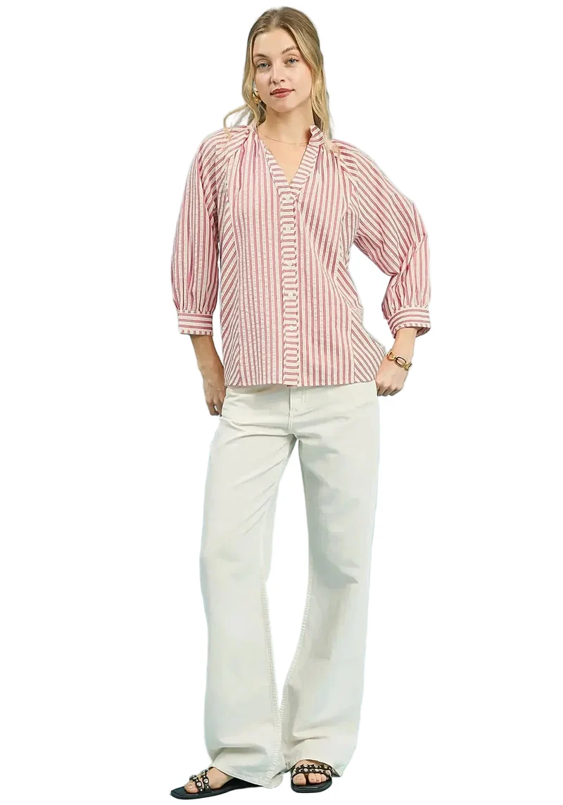 Stijlvolle gestreepte blouse met knoopsluiting en V-hals - moeiteloos chic voor elke gelegenheid