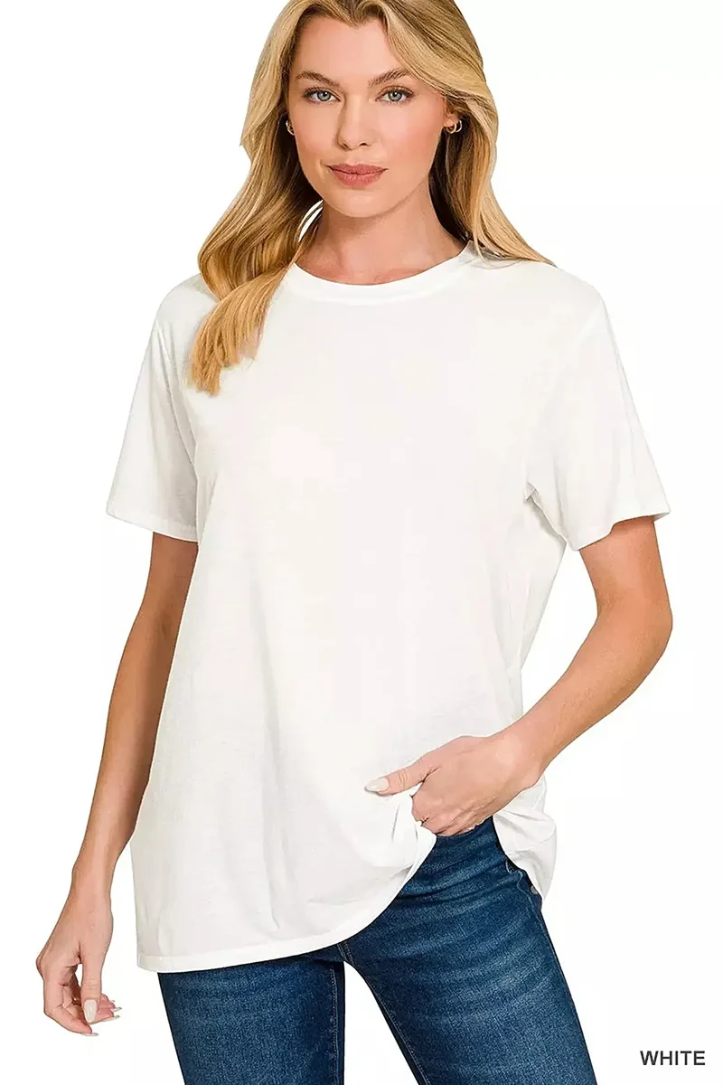 Luxe katoenen boyfriend T-shirt met klassieke ronde hals - moeiteloos comfort voor elke dag.