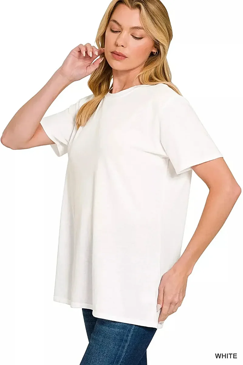 Luxe katoenen boyfriend T-shirt met klassieke ronde hals - moeiteloos comfort voor elke dag.