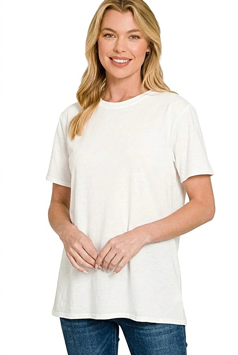 Luxe katoenen boyfriend T-shirt met klassieke ronde hals - moeiteloos comfort voor elke dag.