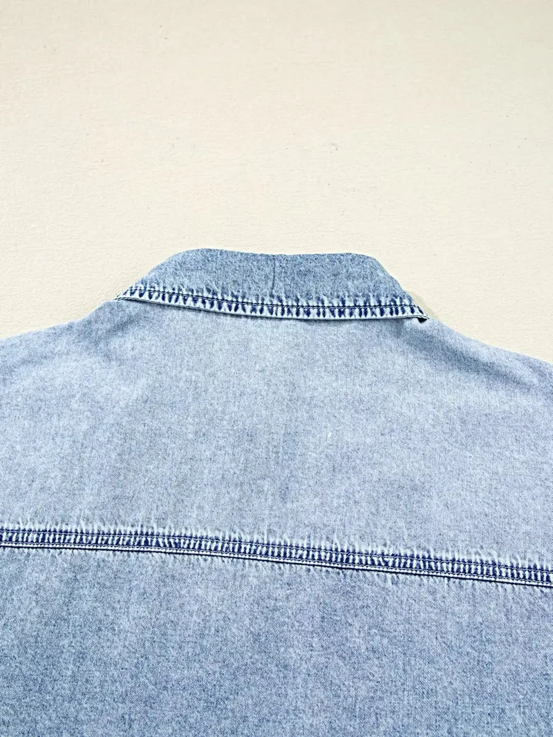 Denim overhemdjurk met borstzak en onafgewerkte zoom - 100% katoen, machinewasbaar, losse pasvorm