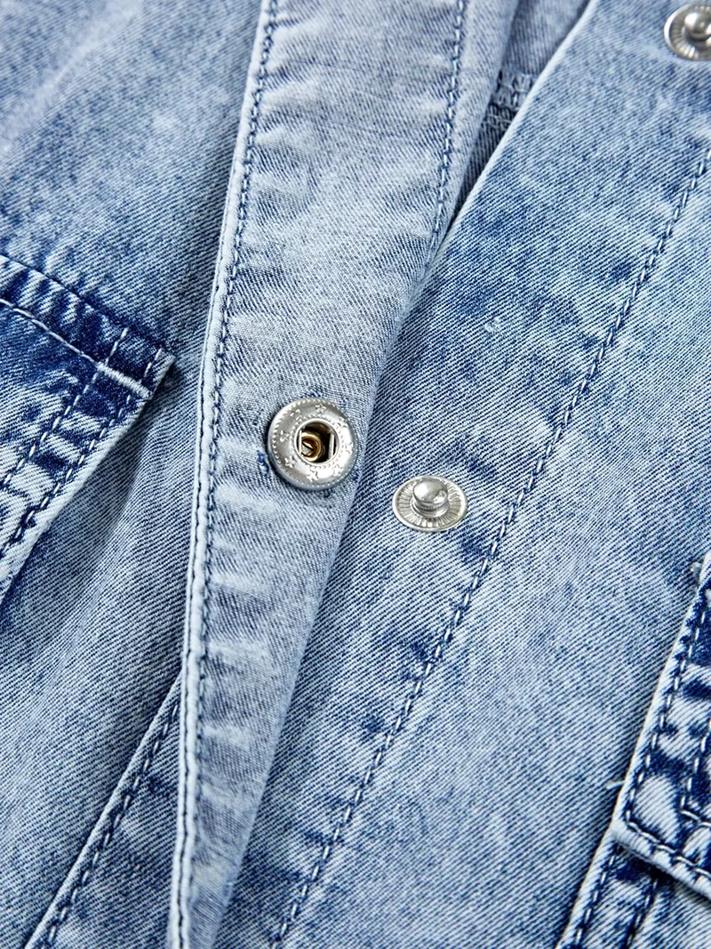 Denim overhemdjurk met borstzak en onafgewerkte zoom - 100% katoen, machinewasbaar, losse pasvorm