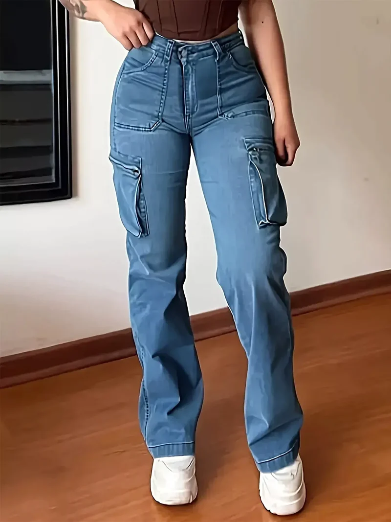 Cargo jeans met hoge taille in grote maten