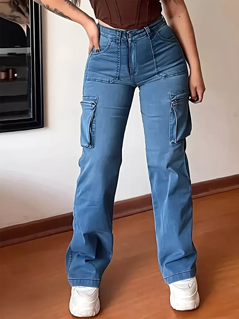 Cargo jeans met hoge taille in grote maten