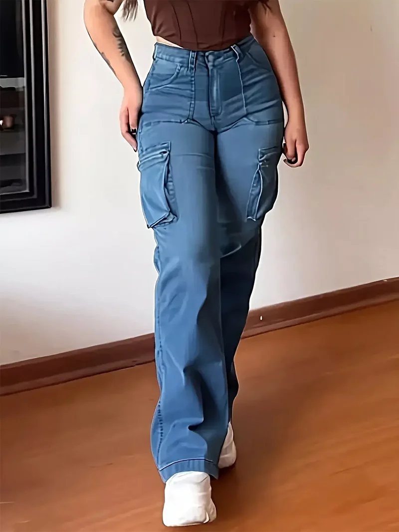 Cargo jeans met hoge taille in grote maten