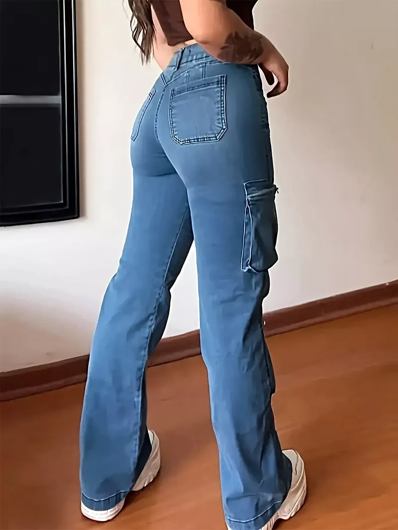 Cargo jeans met hoge taille in grote maten