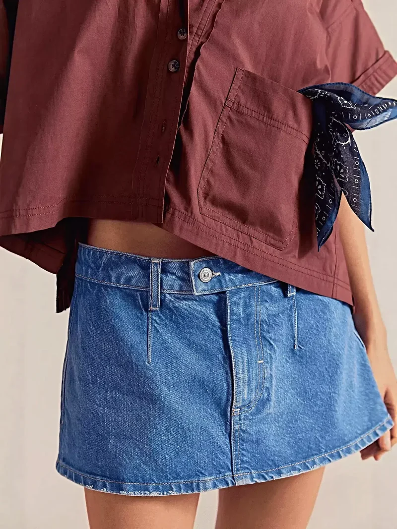 Klassieke denim minirok met knoopsluiting en ritssluiting - stijlvolle katoen-polyester mix