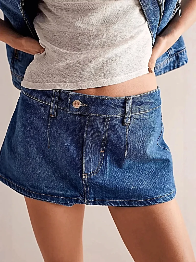 Klassieke denim minirok met knoopsluiting en ritssluiting - stijlvolle katoen-polyester mix