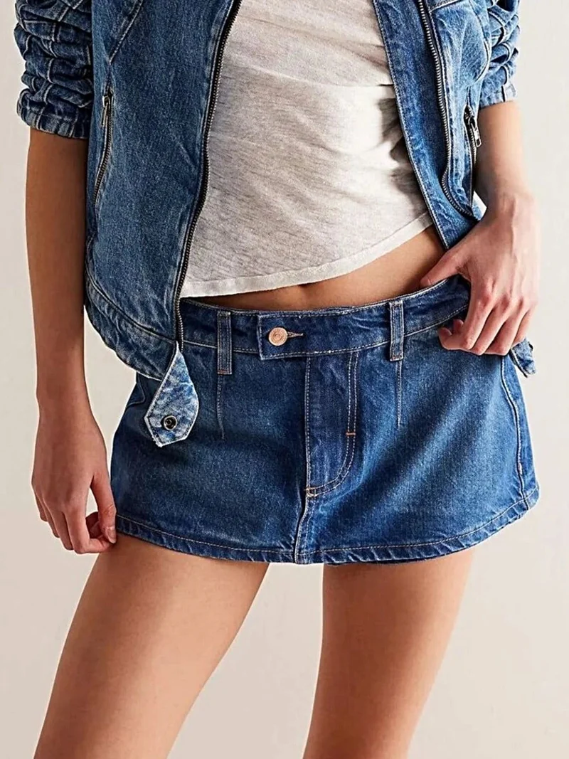 Klassieke denim minirok met knoopsluiting en ritssluiting - stijlvolle katoen-polyester mix