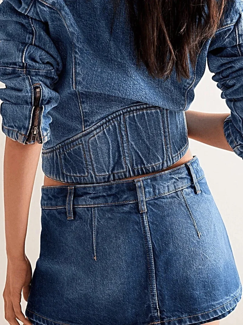 Klassieke denim minirok met knoopsluiting en ritssluiting - stijlvolle katoen-polyester mix
