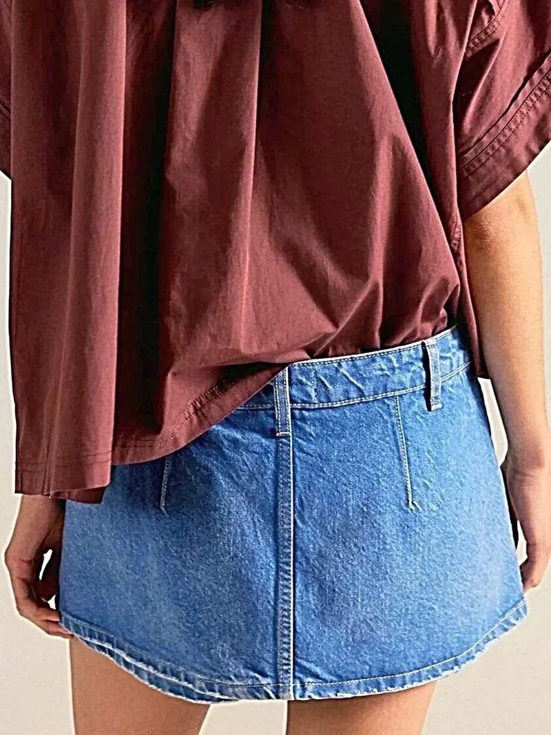 Klassieke denim minirok met knoopsluiting en ritssluiting - stijlvolle katoen-polyester mix