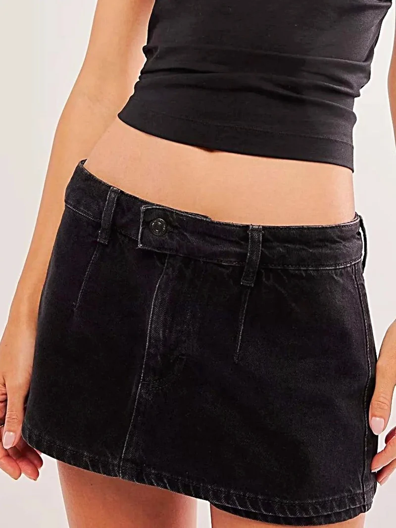 Klassieke denim minirok met knoopsluiting en ritssluiting - stijlvolle katoen-polyester mix