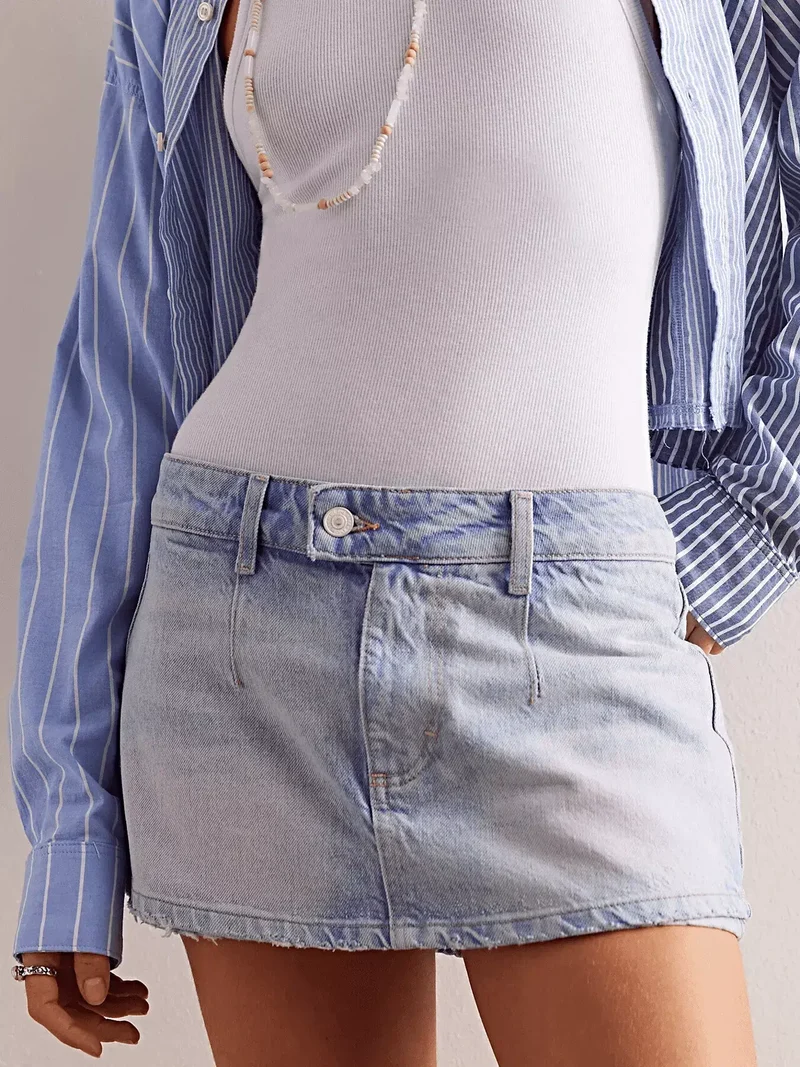 Klassieke denim minirok met knoopsluiting en ritssluiting - stijlvolle katoen-polyester mix