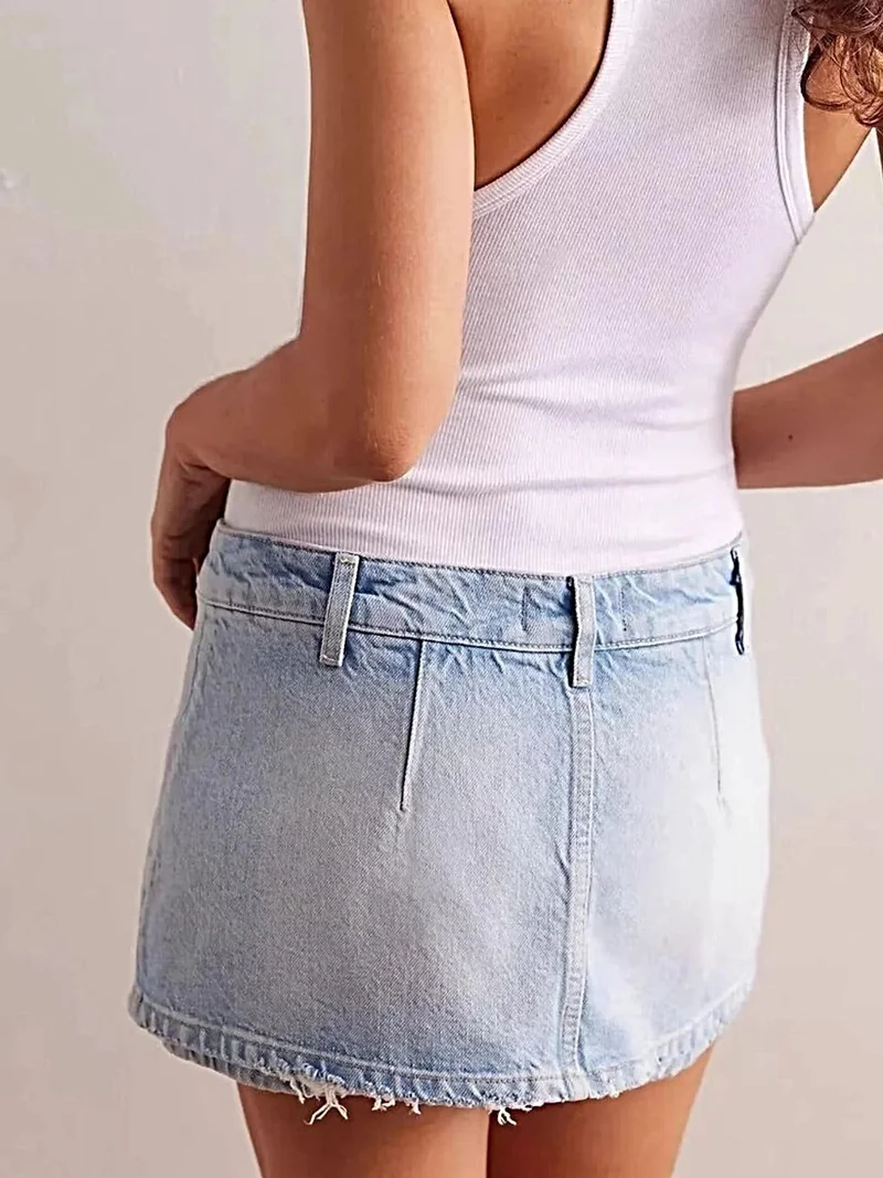 Klassieke denim minirok met knoopsluiting en ritssluiting - stijlvolle katoen-polyester mix