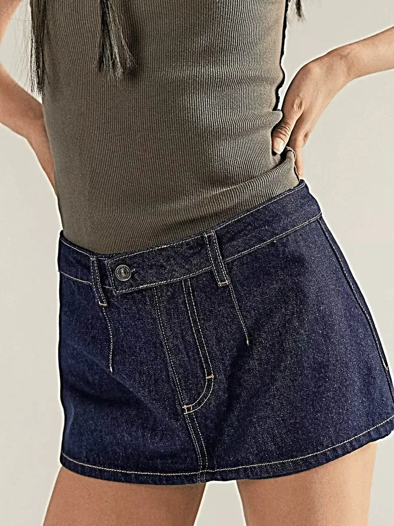 Klassieke denim minirok met knoopsluiting en ritssluiting - stijlvolle katoen-polyester mix