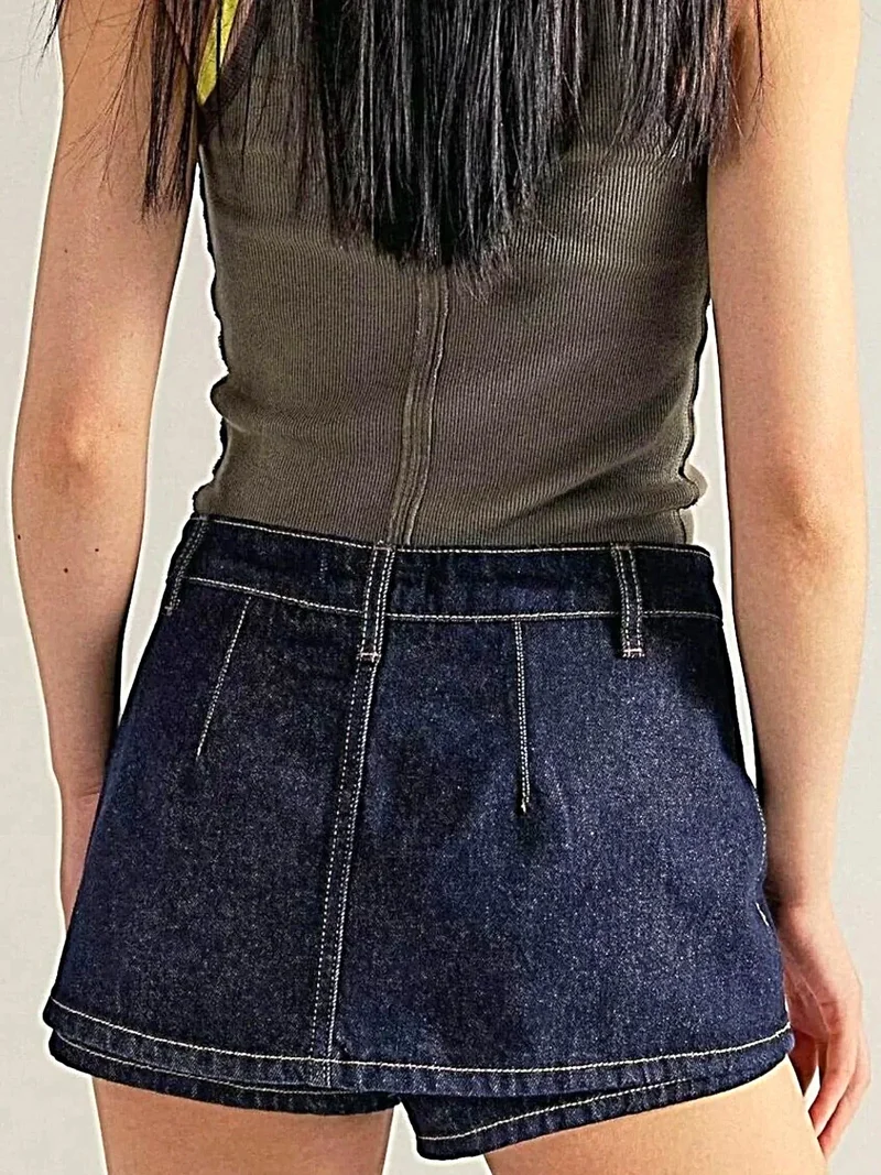 Klassieke denim minirok met knoopsluiting en ritssluiting - stijlvolle katoen-polyester mix