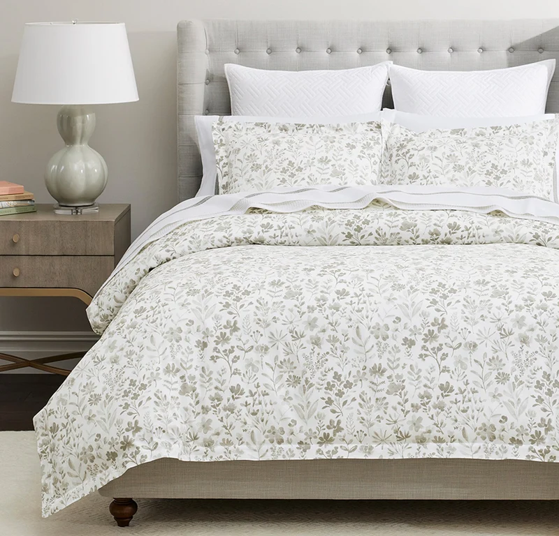 Signature Hemmed Duvet Set - Pewter Botanical