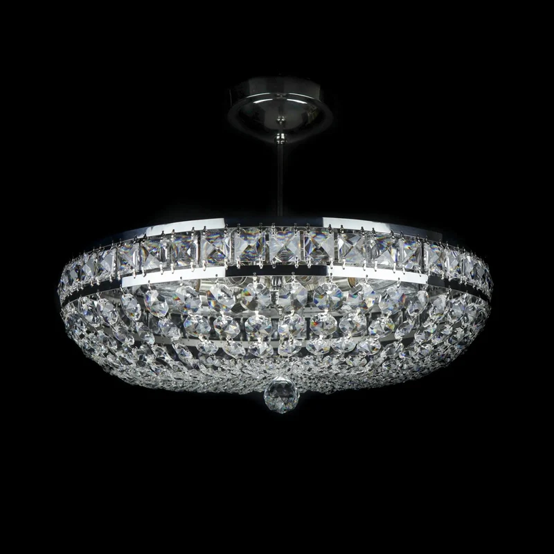 Casa Padrino Luxus Barock Kristall Deckenleuchte Silber Ø 50 x H. 18 cm - Prunkvolle Messing Deckenleuchte mit böhmischem Kristallglas - Barock Möbel - Edel & Prunkvoll