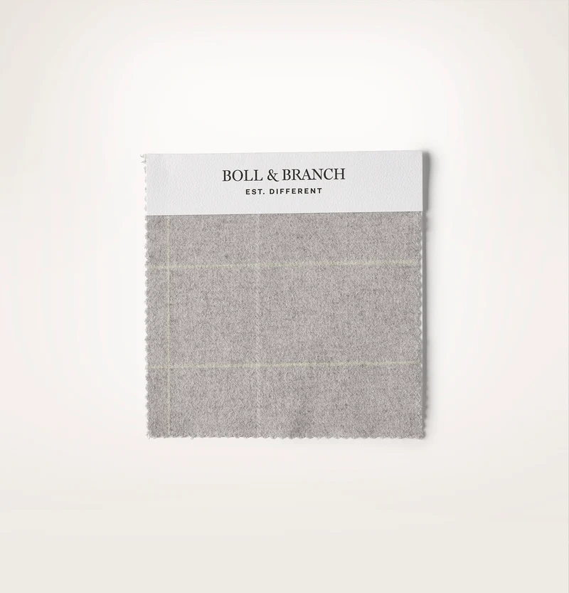 Flannel Fabric Swatch - Heathered Fog/Cream Windowpane