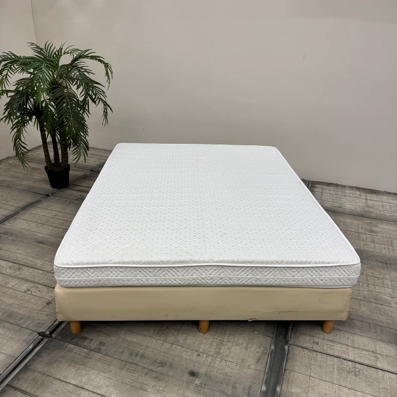 Boxspringbett inklusive Matratze 160x200 Polsterbett Beige Creme Bett Gebraucht
