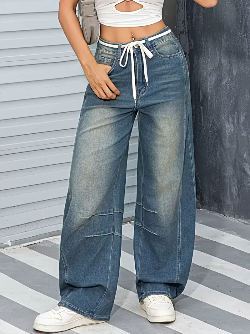 Vintage jeans met wijde pijpen, 85% katoen, zakken en ritssluiting – Klassieke stijl voor een moeiteloos chique look