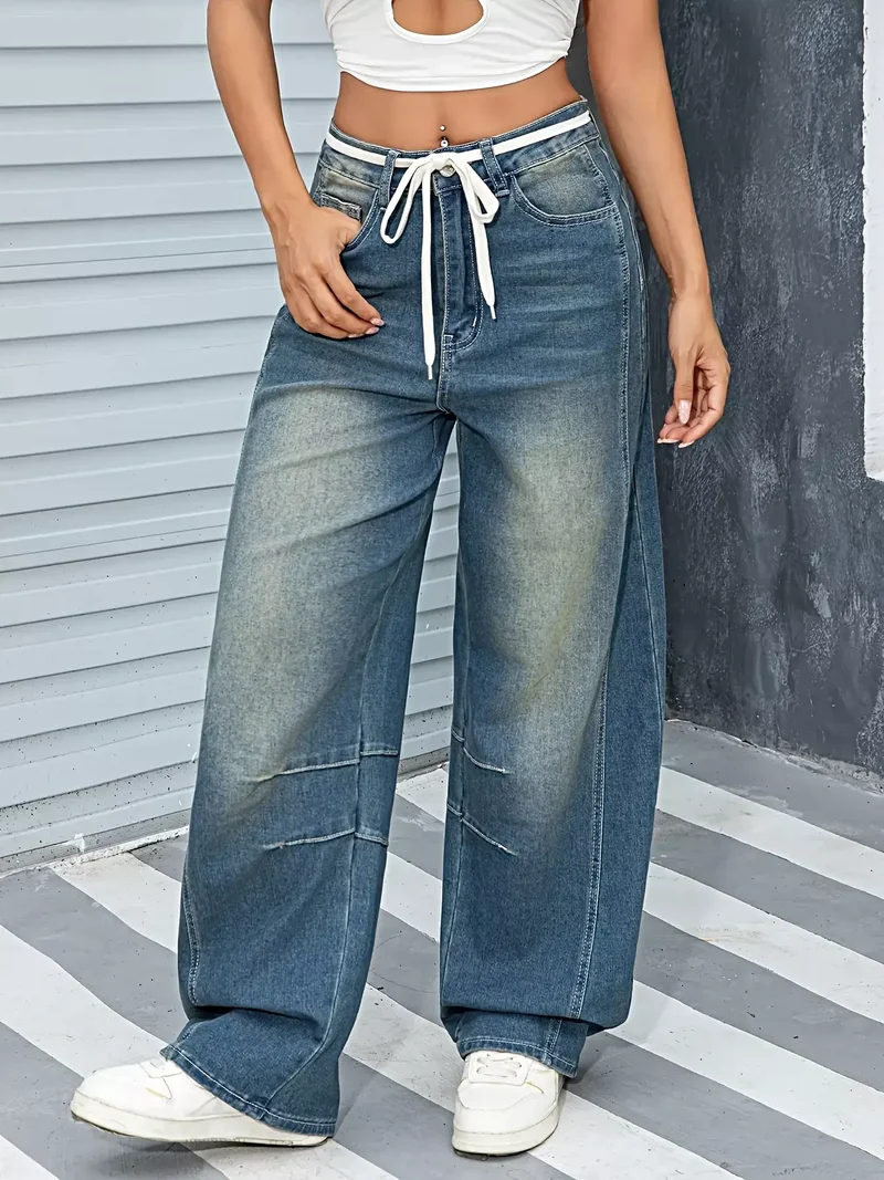 Vintage jeans met wijde pijpen, 85% katoen, zakken en ritssluiting – Klassieke stijl voor een moeiteloos chique look