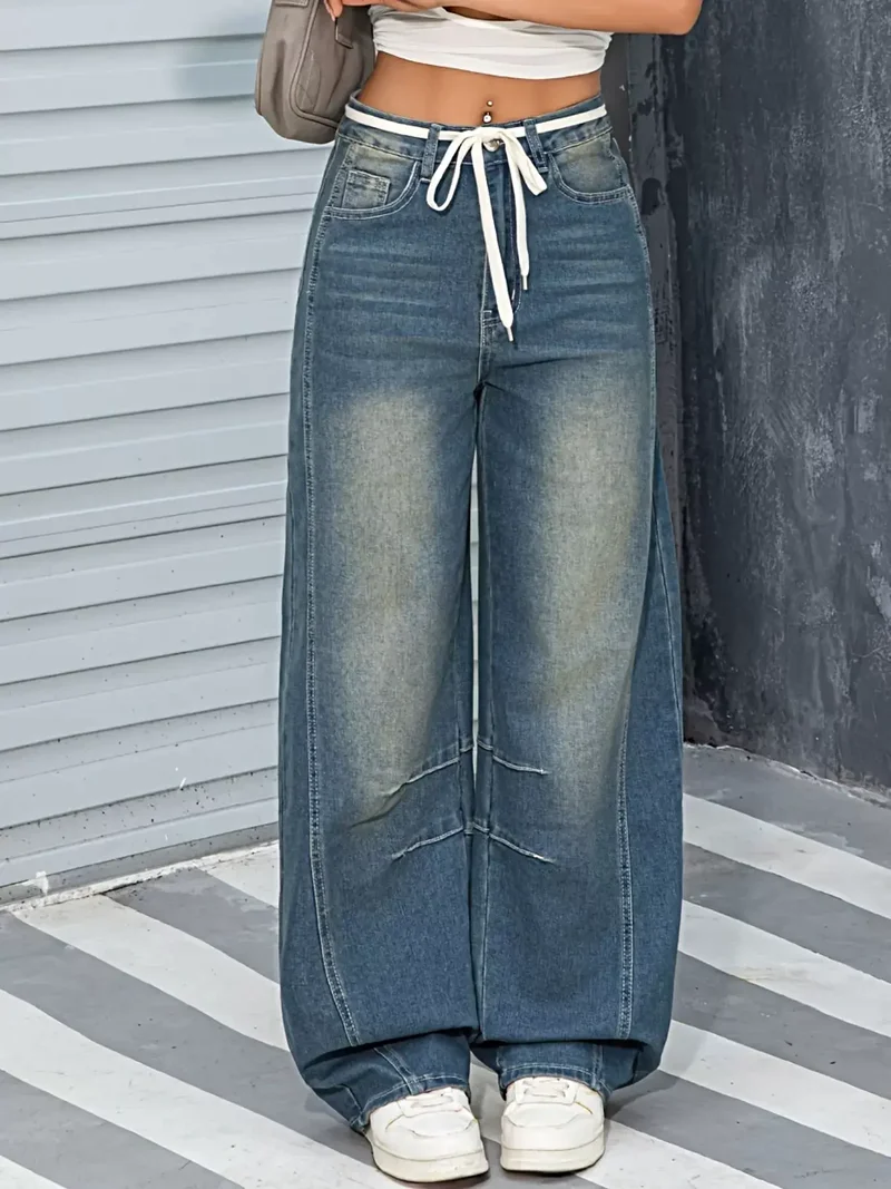 Vintage jeans met wijde pijpen, 85% katoen, zakken en ritssluiting – Klassieke stijl voor een moeiteloos chique look
