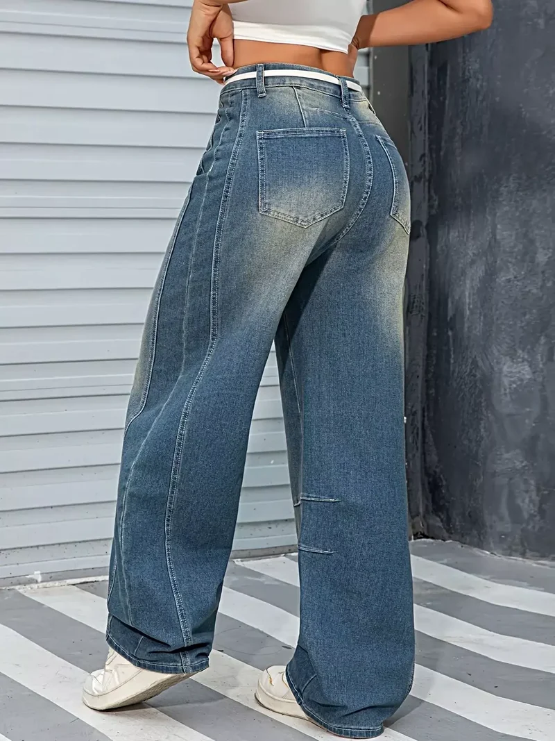 Vintage jeans met wijde pijpen, 85% katoen, zakken en ritssluiting – Klassieke stijl voor een moeiteloos chique look