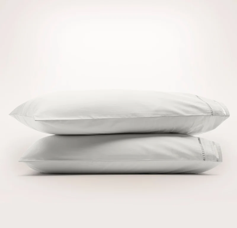 Signature Embellished Pillowcase Set - Mist/Mist Ladder Stitch