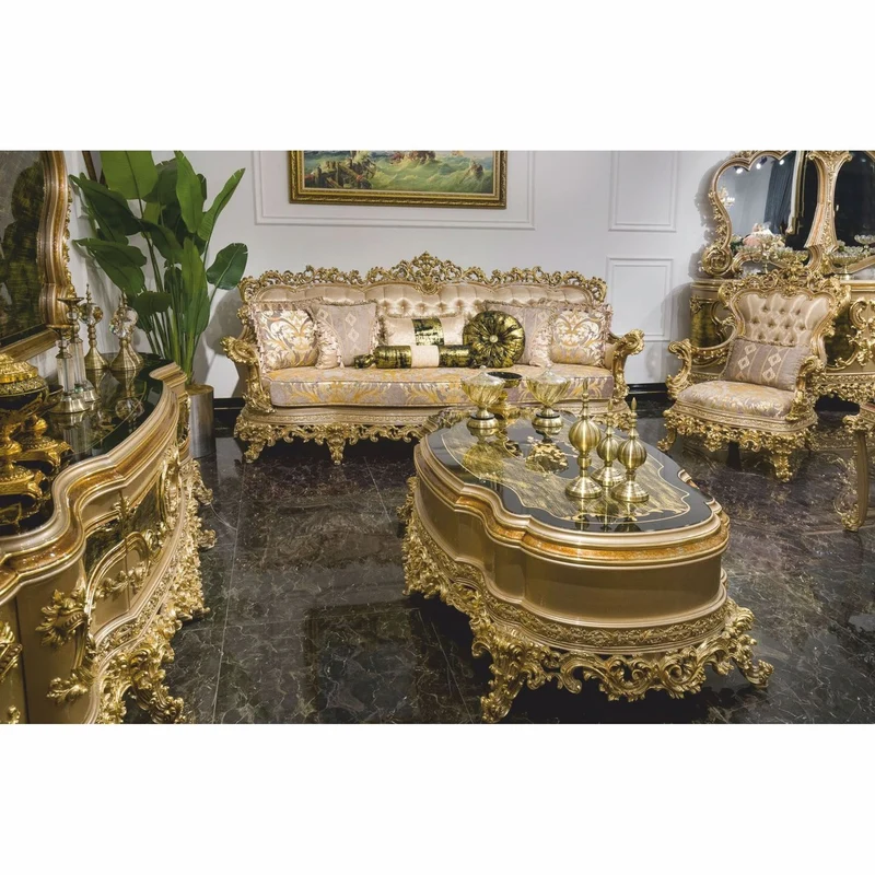 Casa Padrino Luxus Barock Couchtisch Grau / Grün / Schwarz / Gold 164 cm - Barockstil Wohnzimmertisch - Barockstil Wohnzimmer Möbel