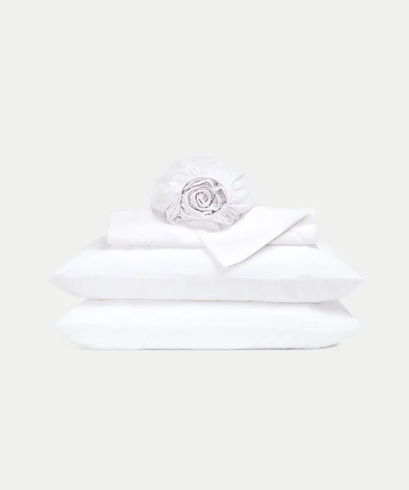 Bettwäsche Set & Spannbettlaken Gewaschenem Leinen | Weiss
