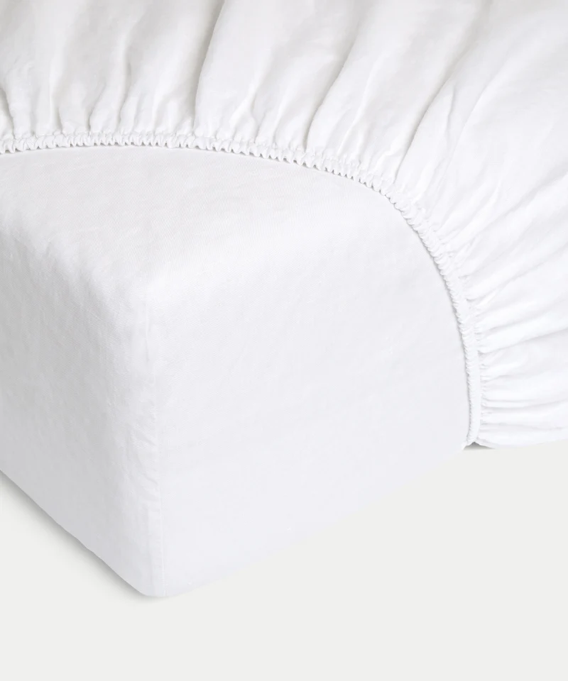 Bettwäsche Set & Spannbettlaken Gewaschenem Leinen | Weiss