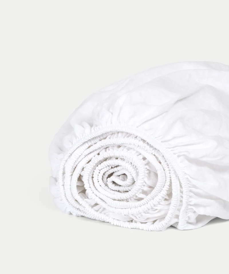 Bettwäsche Set & Spannbettlaken Gewaschenem Leinen | Weiss