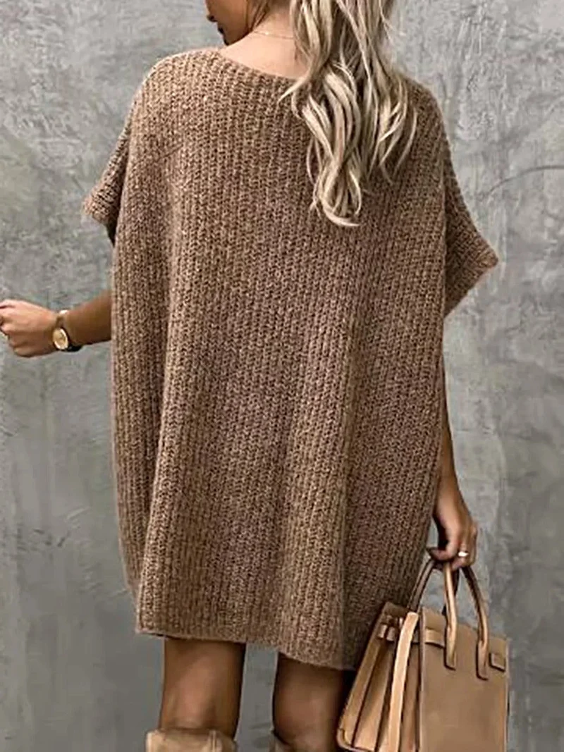 Damesjurk met korte mouwen en zakken - Elegante stretch gebreide stijl
