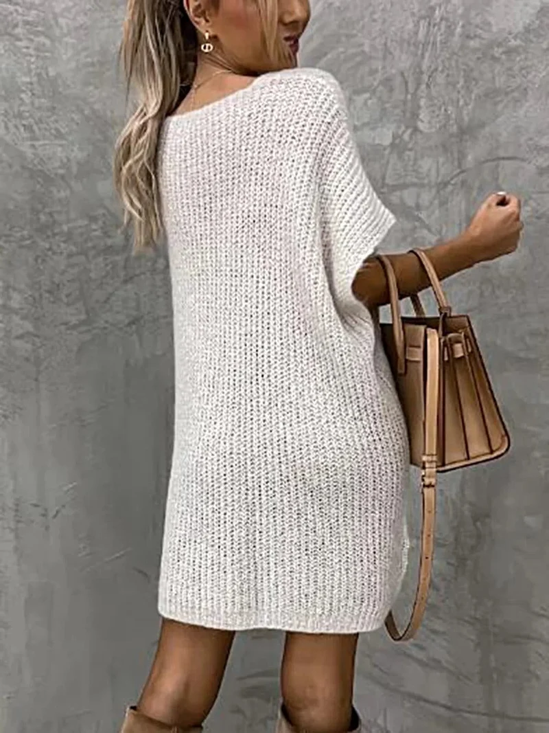 Damesjurk met korte mouwen en zakken - Elegante stretch gebreide stijl