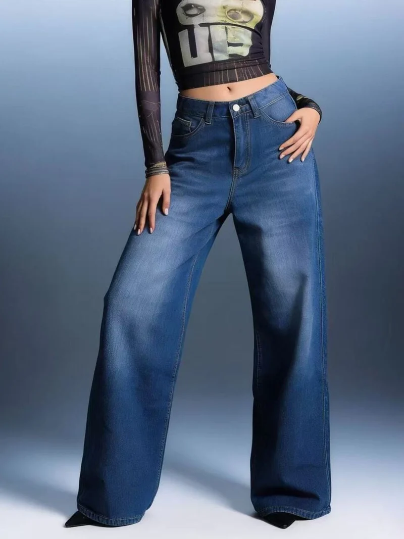 Jeans met hoge taille en wijde pijpen
