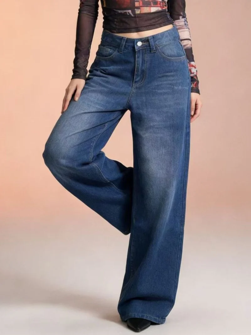 Jeans met hoge taille en wijde pijpen
