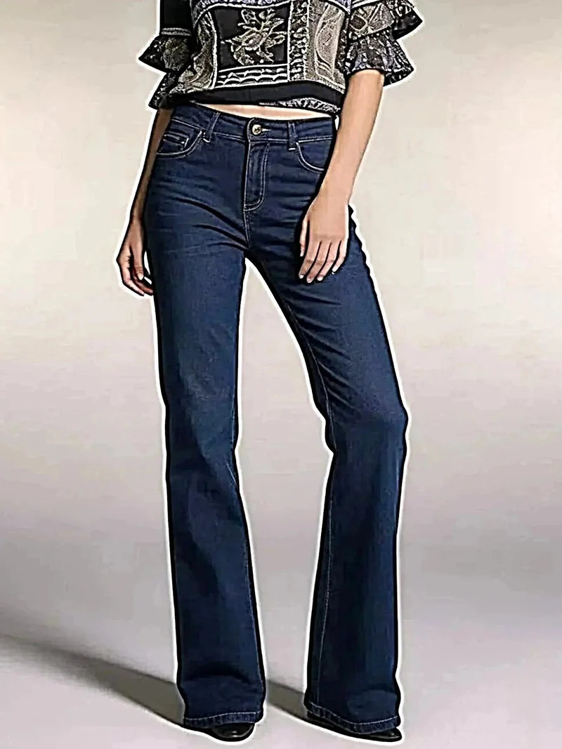 High-waisted bootcut jeans met knoopzakken – licht elastisch, hoogwaardige katoenmix