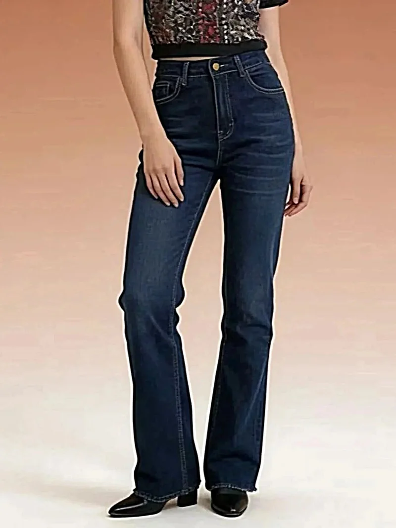 High-waisted bootcut jeans met knoopzakken – licht elastisch, hoogwaardige katoenmix