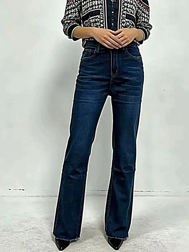 High-waisted bootcut jeans met knoopzakken – licht elastisch, hoogwaardige katoenmix