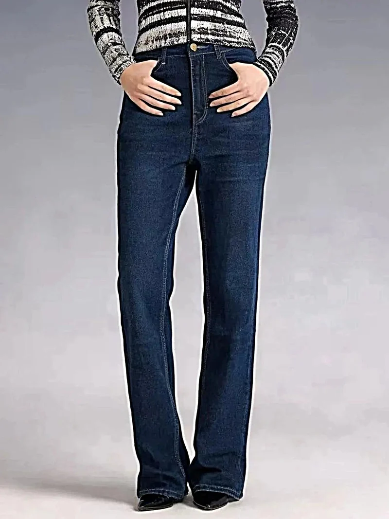 High-waisted bootcut jeans met knoopzakken – licht elastisch, hoogwaardige katoenmix