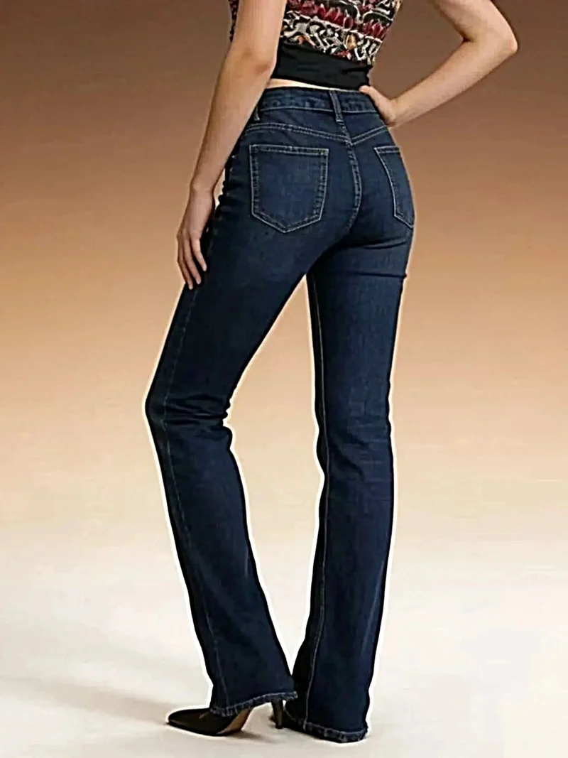 High-waisted bootcut jeans met knoopzakken – licht elastisch, hoogwaardige katoenmix