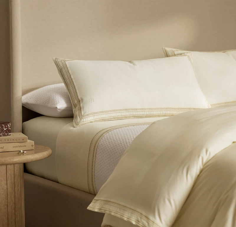 Signature Embellished Duvet Set - Cream/Sand Ladder Stitch