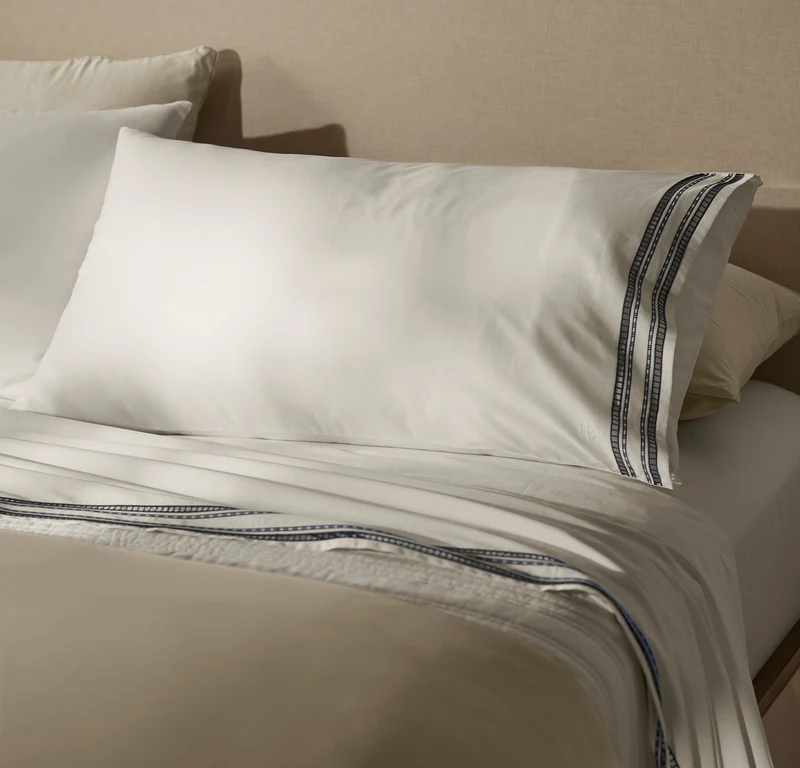 Signature Embellished Sheet Set - White/Mineral Ladder Stitch