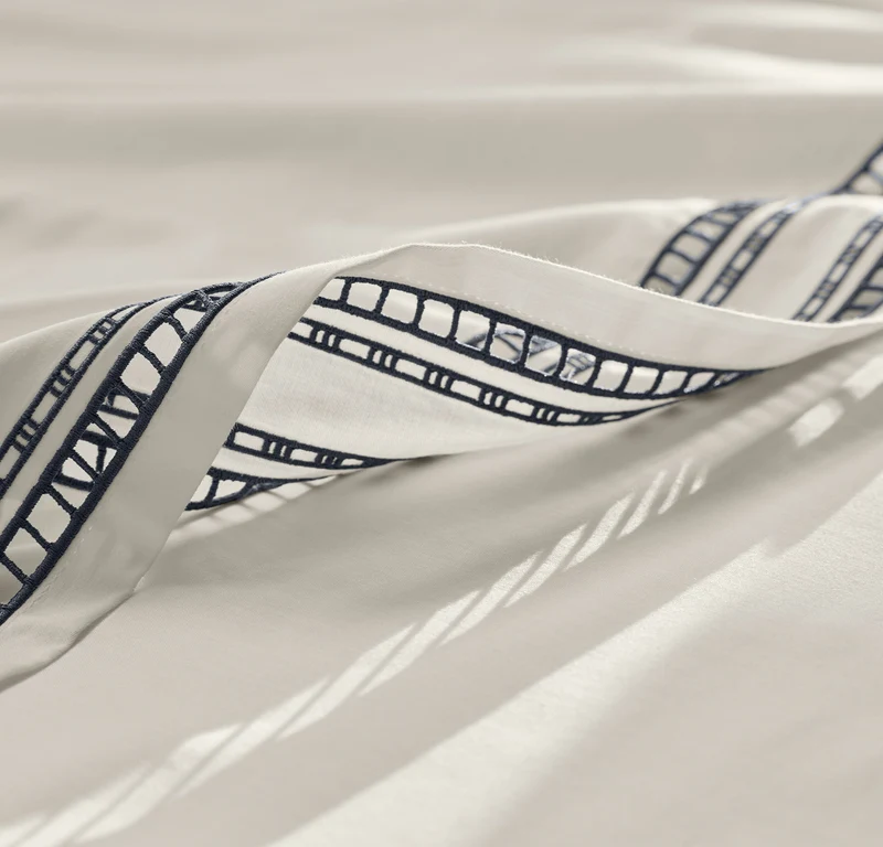 Signature Embellished Sheet Set - White/Mineral Ladder Stitch