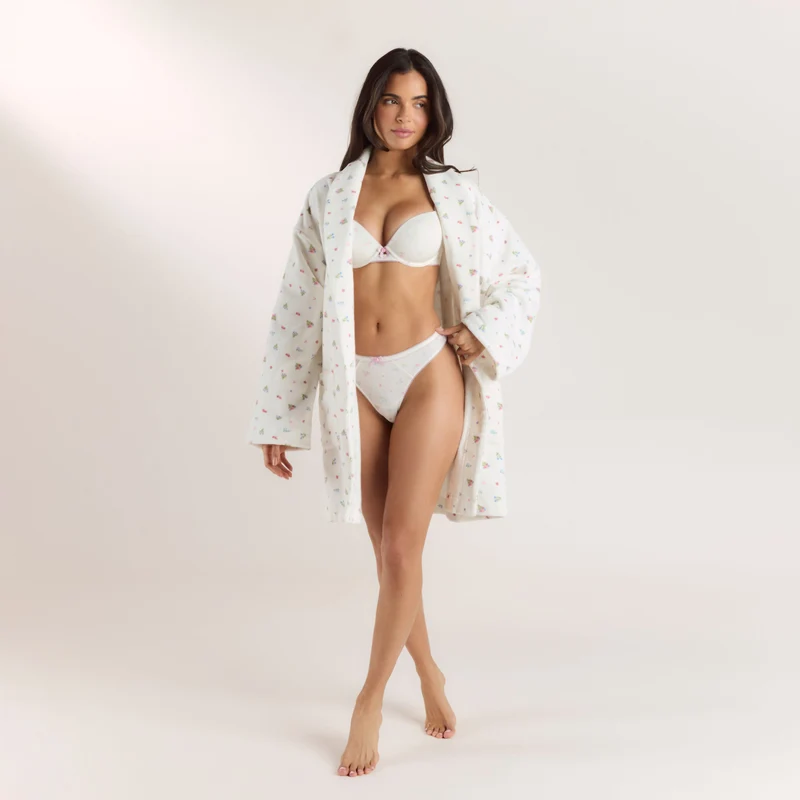 Towelling Badjas - Witte Print