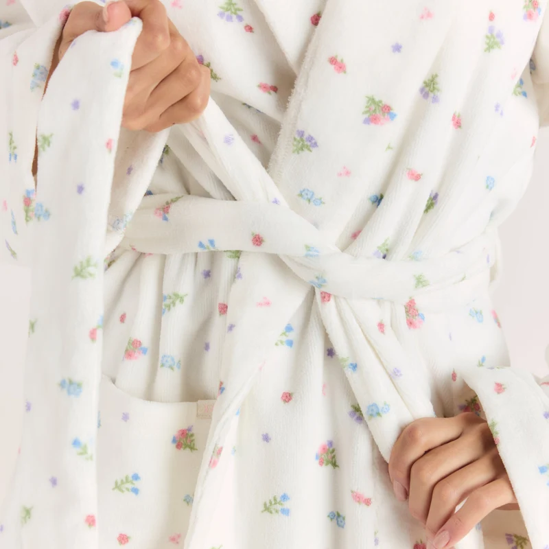 Towelling Badjas - Witte Print