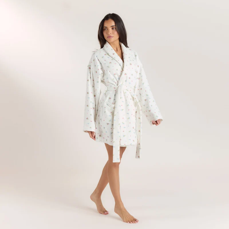 Towelling Badjas - Witte Print